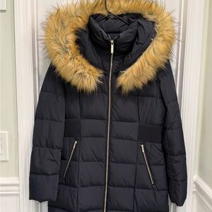 Ivanka Trump Black Puffer Coat with Faux Fur Trim